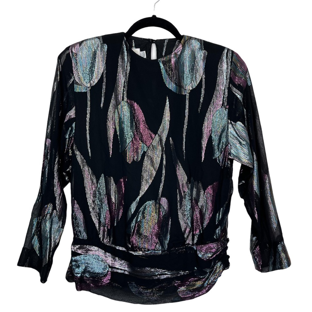 Vintage 1980s Prophecy Black Chiffon Metallic Evening Top Size 4